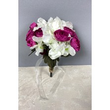 Koyu Fuşya Ortanca ve Şakayık Detaylı Gelin ve Damat Takımı Seti