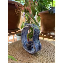 Arche Ceramic El Yapımı Seramik Çiçeklik / Mini Saksı - Mavi - 15X12 cm - Tekli