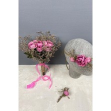 Pembe Şakayık ve Otlu Gelin El Çiçeği Tacı Yaka Seti, Zarif ve Şık Tasarım