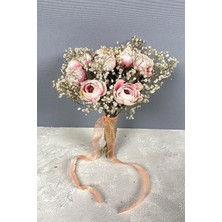 Pembe Yapay Gelin ve Damat Yaka Çiçeği, Şakayık ve Çiçek Detaylı Şık Set