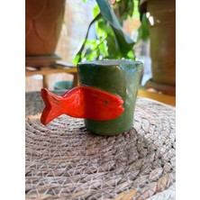 Arche Ceramic El Yapımı Seramik Fincan - Türk Kahvesi / Espresso Bardağı - Balık Desenli - 125 ml