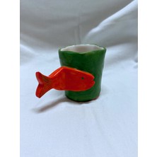 Arche Ceramic El Yapımı Seramik Fincan - Türk Kahvesi / Espresso Bardağı - Balık Desenli - 125 ml