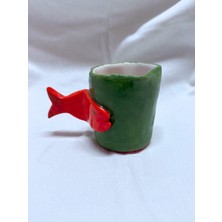 Arche Ceramic El Yapımı Seramik Fincan - Türk Kahvesi / Espresso Bardağı - Balık Desenli - 125 ml