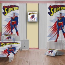 About The Perfect Sevimli Superman Desenli Çocuk ve Bebek Odası Seti, Perde, Yatak Örtüsü, Saat, Yastık, Kılıf