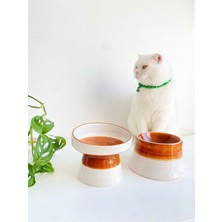 Seramik Kedi ve Köpek Mama ve Su Kabı, 2'li, Beyaz ve Renkli Tasarım