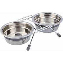 Paslanmaz Çelik Köpek Mama ve Su Kabı, 2X0,45L, 13CM, Gri