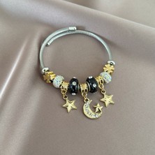 Taşlı Siyah Ay Yıldız Charm Bileklik