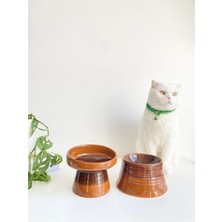 2'li Seramik Kedi ve Köpek Mama ve Su Kabı, Kahverengi ve Renkli Tasarım