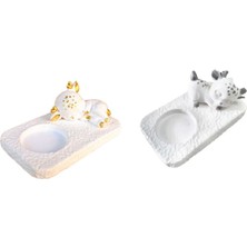 El Yapımı Beyaz Ceylan Gri/sarı Objeli Mumluk Seti ,ikili Mumluk Seti Ceylan.