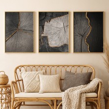 Doğanın Hatırası - Gerçek Cama Baskı Gold Alüminyum Metal Çerçeveli 3'lü Modern Tablo