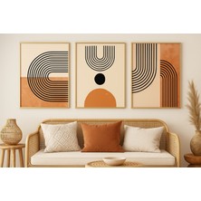 Terracotta Izler  - Gerçek Cama Baskı Siyah Alüminyum Metal Çerçeveli Soyut 3'lü Tablosu