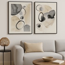 Anın Içinde - Gerçek Cama Baskı Siyah Alüminyum Metal Çerçeveli 2'li Soyut Tablo