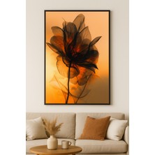 Içten Parlayan Çiçek - Gerçek Cama Baskı Gold Alüminyum Metal Çerçeveli Tekli Modern Tablo