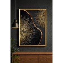 Gece Parıltısı - Gerçek Cama Baskı Gold Alüminyum Metal Çerçeveli Tekli Modern Tablo