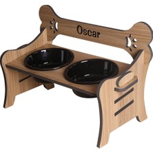 Siyah Seramik Köpek Su ve Mama Kabı, 3 Kademeli, Dayanıklı, Isim Baskılı, 2000ML