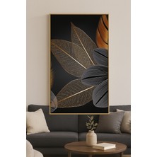 Feuilles De Minuit - Gerçek Cama Baskı Gold Alüminyum Metal Çerçeveli Tekli Modern Tablo