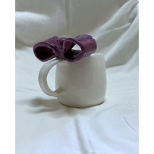 Arche Ceramic El Yapmı Seramik Kupa - Büyük Kurdele - Mor - 230 ml - Tekli