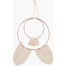 Şık Makrome Yuvarlak Duvar Dekoru, Krem, 34X38CM