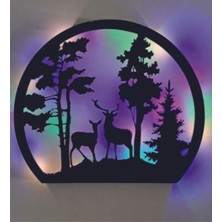Orman ve Geyik Temalı Renkli LED Duvar Dekor, Şık ve Doğal Görünüm
