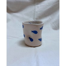 Arche Ceramic El Yapmı Seramik Kupa - Parmak Izli Espresso Bardağı - Balık Desenli - 100 ml - Tekli