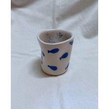 Arche Ceramic El Yapmı Seramik Kupa - Parmak Izli Espresso Bardağı - Balık Desenli - 100 ml - Tekli