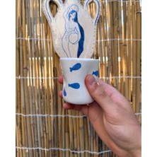 Arche Ceramic El Yapmı Seramik Kupa - Parmak Izli Espresso Bardağı - Balık Desenli - 100 ml - Tekli