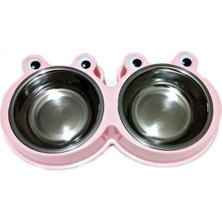 Renkli Tasarım Ikili Kedi Mama ve Su Kabı, 2X160 Ml, Pembe