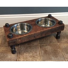 Siyah Renkli Dekoratif Boru Tasarımlı Kedi ve Köpek Mama Standı