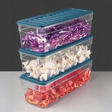 3'lü Derin Buzdolabı Organizer Set Düzenleyici Saklama Kabı Mikrodalga Difriz Kabı 2470ML Mavi
