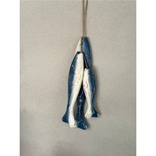 Ahşap 3'lü Olta Balık Seti, Büyük Boy 20, 30, 40 Cm, Mavi Renkli