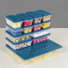 13'lü Buzdolabı Düzenleyici Organizer Set Mikrodalga Difriz Kabı - 1X2400ML 4X600ML 8X240ML Mavi
