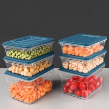 6'lı Buzdolabı Organizer Set Düzenleyici Saklama Kabı Derin ve Sığ Mikrodalga Difriz Kabı S Mavi