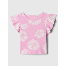 Gap Kız Bebek Pembe Fırfır Kollu Desenli T-Shirt