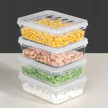 4'lü Şeffaf Kapaklı Mikrodalga Uyumlu Saklama Kabı - Organizer Düzenleyici Gıda Erzak Kabı 4X600ML