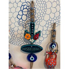 Mavi Renkli, 52 cm Çapında Nazar Boncuklu Dekoratif Porselen Çapa Duvar Süsü