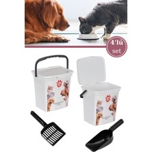 Kedi Köpek Mama ve Kum Seti, 4'lü, 6 Lt Kovalar, Kürekler, Şık ve Kullanışlı Ürün