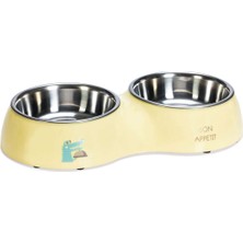 Paslanmaz Çelik Köpek Mama ve Su Kabı, Sarı, 34X17,5CM, 2X350ML, Çiftli