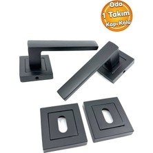 Mat Siyah Kare Rozetli Kapı Kolu Takımı, 2 Adet, Ön ve Arka Uyumlu