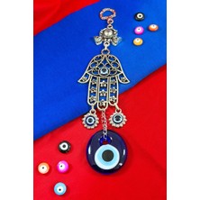 Lacivert El Yapımı Cam Nazar Boncuklu Hamse Eli Duvar Süsü