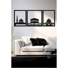 Şık 3'lü Minimalist Ahşap Tablo Seti, 74X30 Cm, Siyah Renk, Dekoratif Ürün