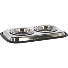 Ikili Çelik Mama Kabı, 200 Ml, Gri, Kediler Için, Sağlam ve Şık Tasarım