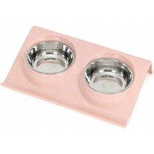 Ikili Renkli Mama ve Su Kabı, Çelik Kaseli, Pembe ve Gri, 37.5X24X7.5 cm