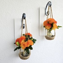 Aydınlatmalı Turuncu Deniz Yosunu ve Çiçek Detaylı Duvar Dekoru, Ikili Set