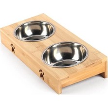 Ahşap Ikili Mama Kabı, Şık ve Kullanışlı, Kahverengi Renk Seçeneği