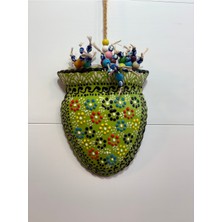 Yeşil Seramik Saksı, Nazar Boncuklu, Dekoratif Bahçe ve Duvar Süsü