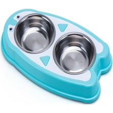 Ikili Mavi Plastik Çelik Kedi Köpek Mama ve Su Kabı 2X200ML