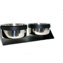 Paslanmaz Çelik Ikili Mama ve Su Kabı, Siyah, 16 cm Çap, 7 cm Derinlik