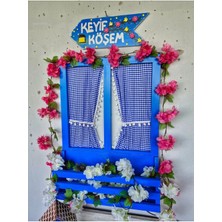 50X70CM Ahşap Pencere ve Ok Seti, Balkon ve Bahçe Dekoru Için Mavi Renk