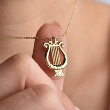 14 Ayar Altın Kaplama Lir Müzik Aleti Tasarım Gümüş Kolye - CN00442