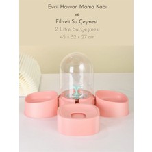 Kedi Köpek Mama ve Filtreli Su Kabı Seti, 2 Litre, Pembe